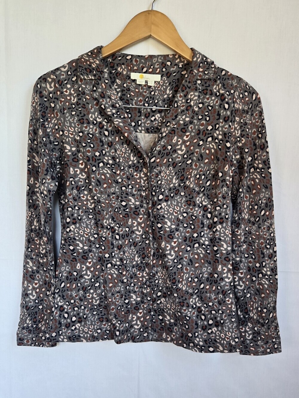 Boden Grey Leopard-Print Button-Down Women's Blouse-Size 2R